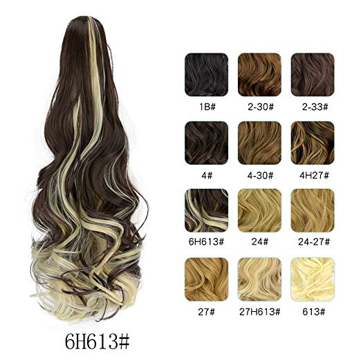 20〞Claw Ponytail Clip in Hair Extensions Hairpiece Synthetic Light Curly Soft Silky Nature Looking Heat-Resisting Different Colors for Women Fashion and Beauty-6H613#